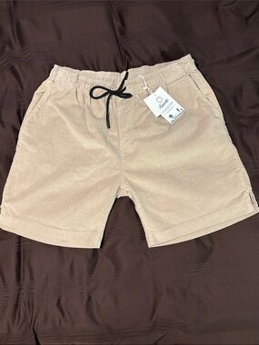 Men's Corduroy Drawstring Shorts in Light Beige